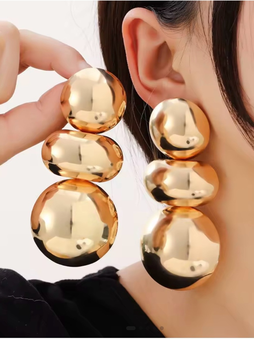 Bold Triple Dome Gold Drop Earrings - Women Jewelry